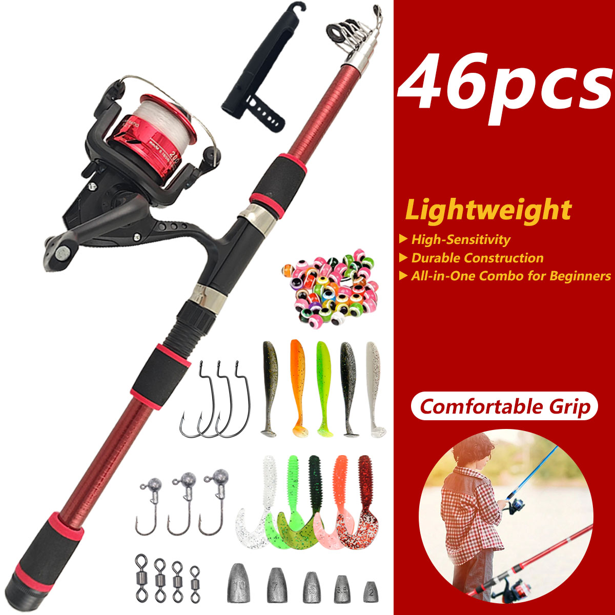 Fishing Equipment For Kids - 46피스 텔레스코픽 낚싯대 릴 콤보, 초보자