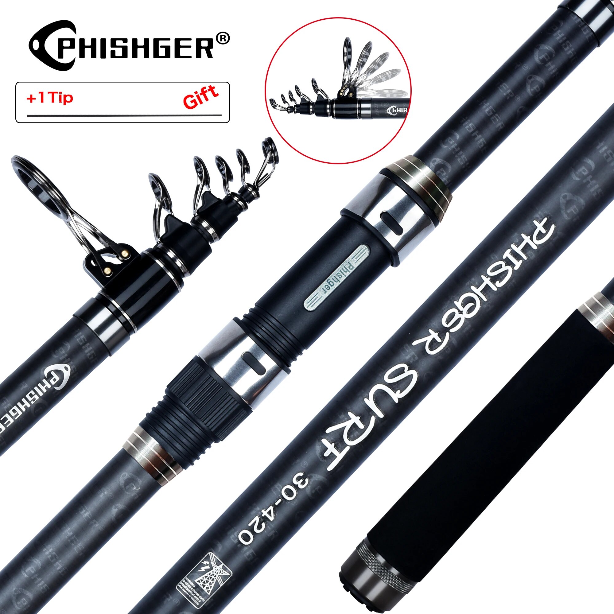 PHISHGER 텔레스코픽 서핑 스피닝 로드, Powe - Surf Fishing Equipment 리뷰 및 가격